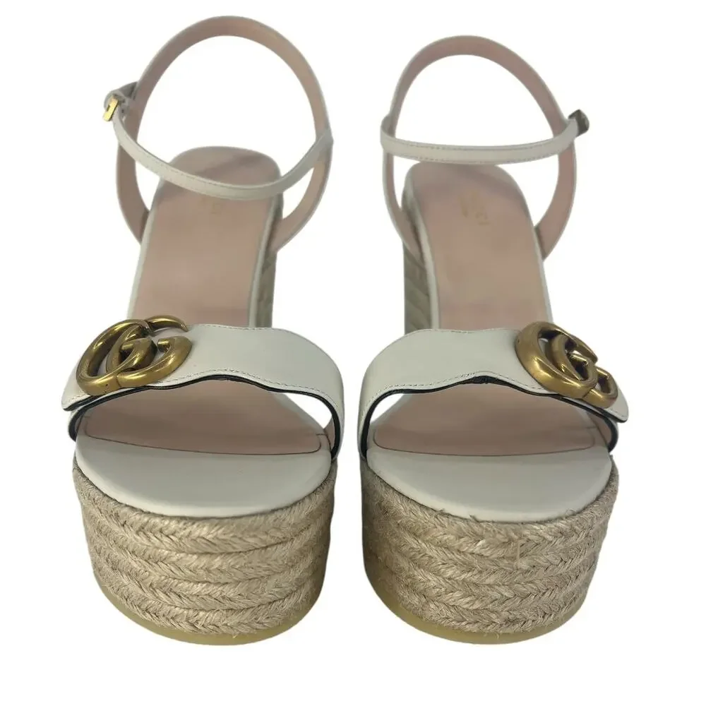 Gucci Aitana Marmont GG Leather Platform Espadrille Wedge Sandals 41 - Picture 11 of 16